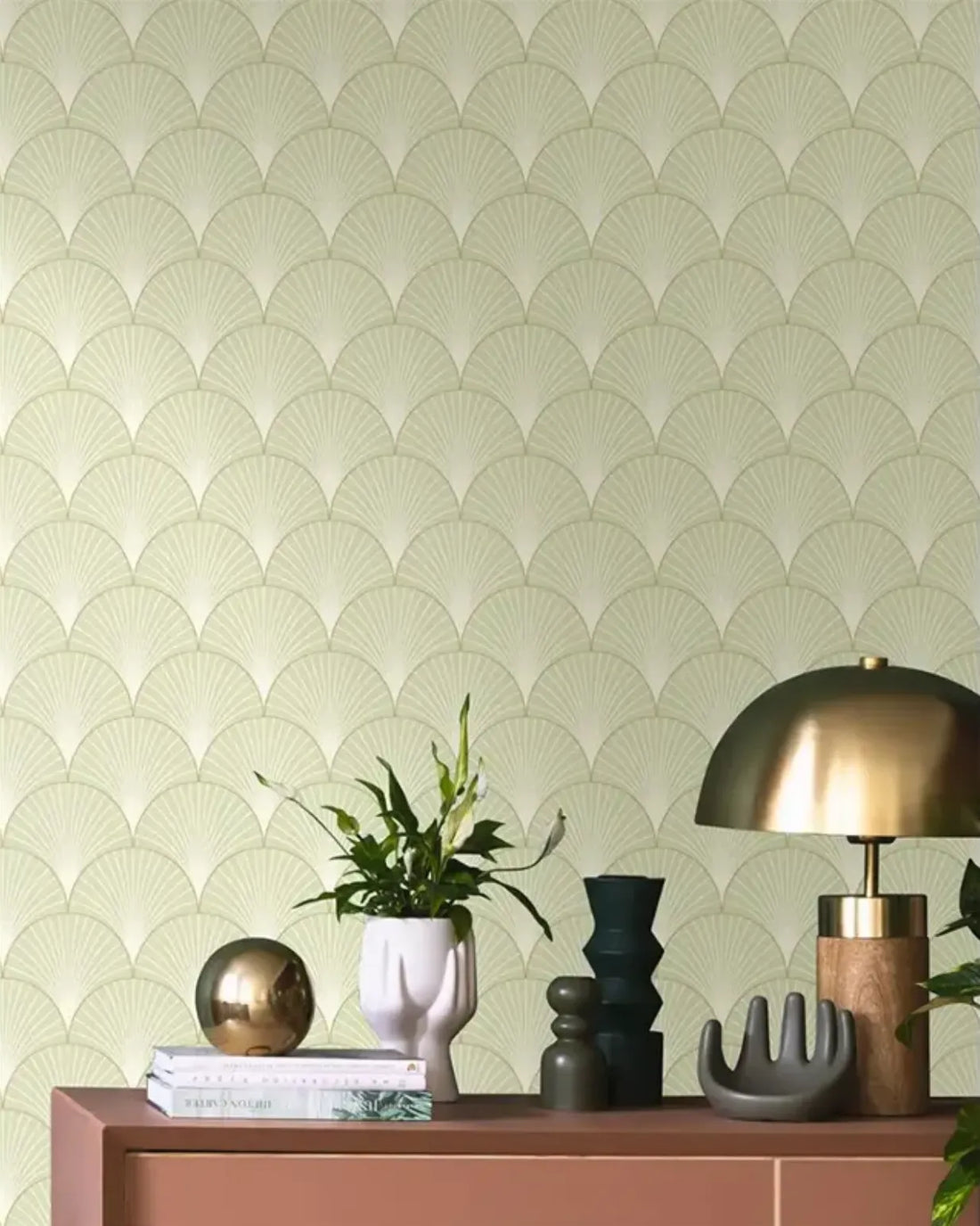 Closeup of a wallpaper showing its Art-Deco, Contemporary, Neutrals, Two-tone pattern, color, and subtle texture.