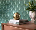 Wallpaper installed in a room showing its full pattern, color