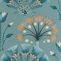 Closeup of a wallpaper showing its Art-Deco, Contemporary pattern, color, and subtle texture.