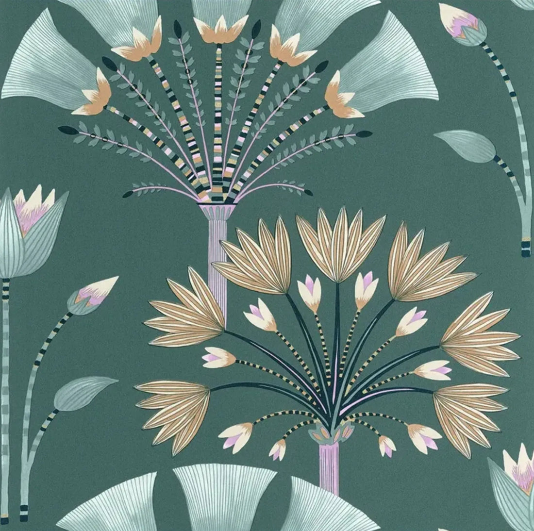 Closeup of a wallpaper showing its Art-Deco, Contemporary pattern, color, and subtle texture.