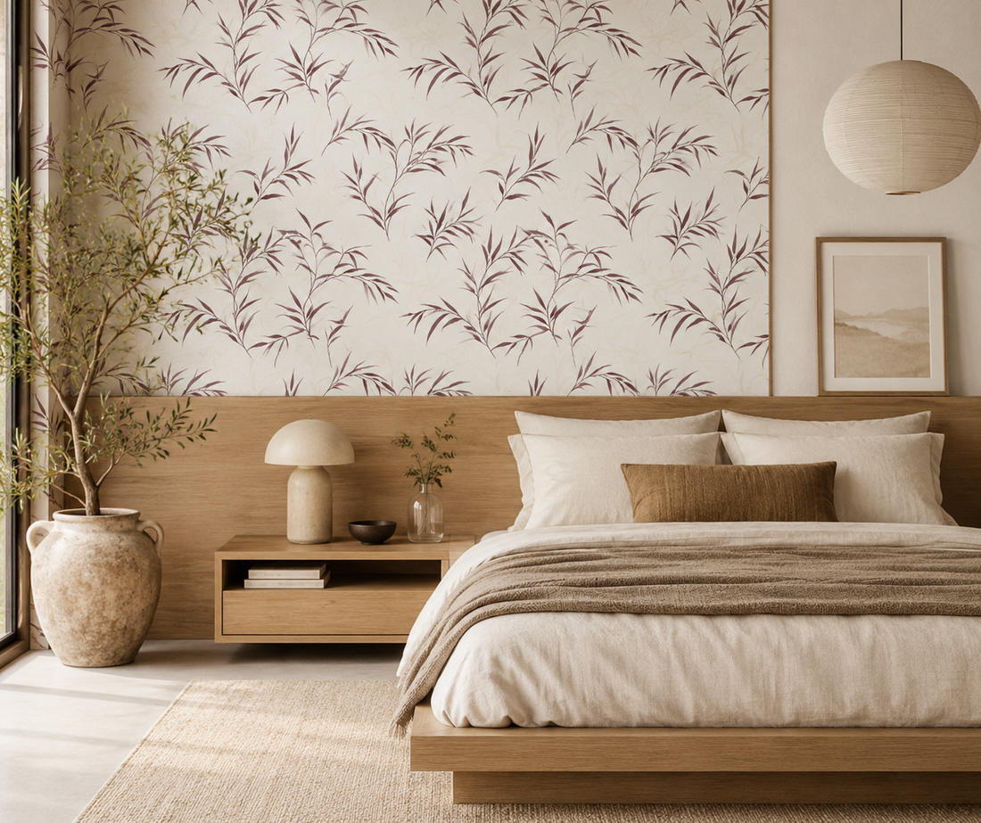 Pattern of brown leaves on a light beige background