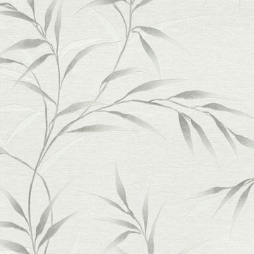 Decorative wallpaper with leaf pattern on a light gray background