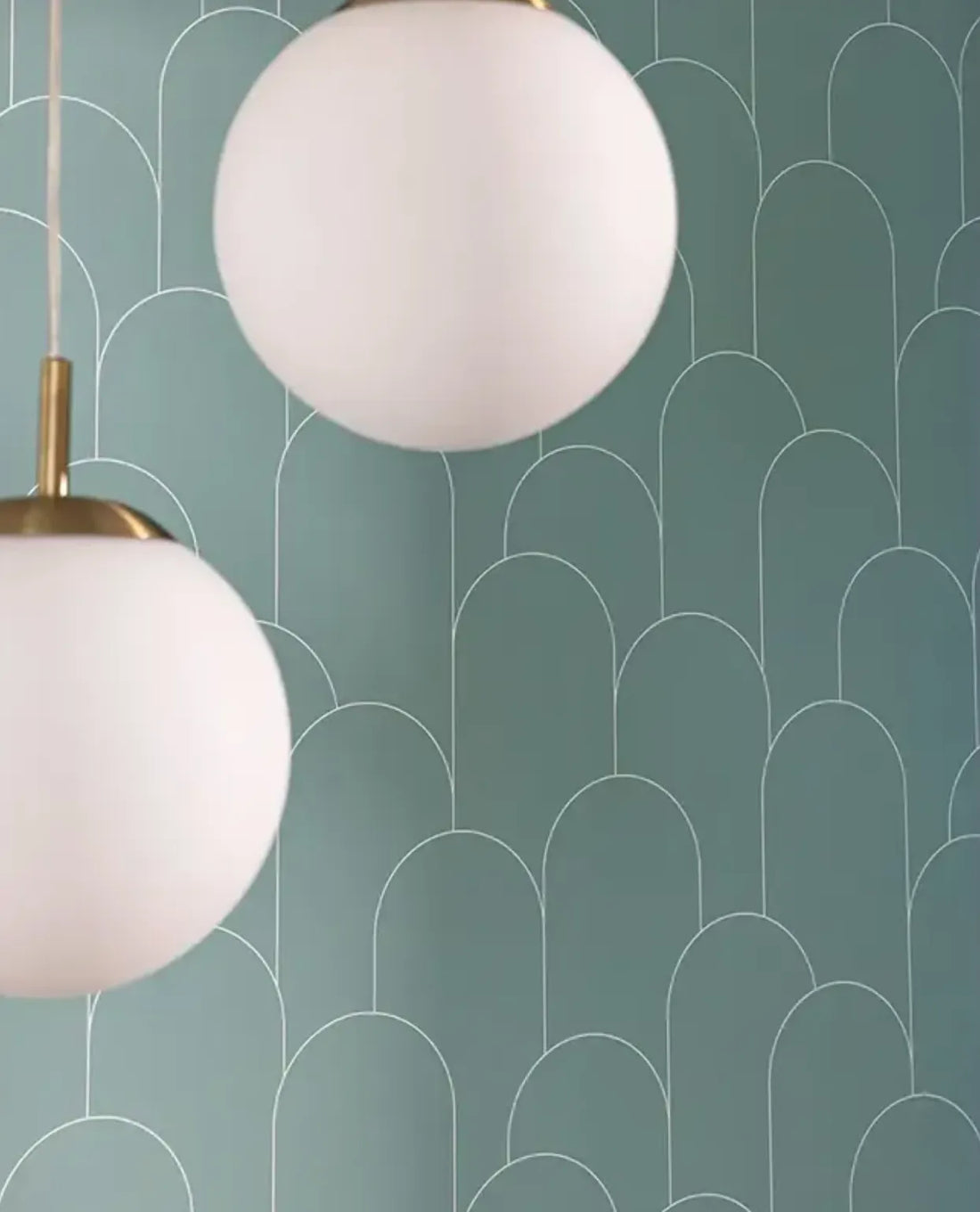 Closeup of a wallpaper showing its Art-Deco, Contemporary pattern, color, and subtle texture.