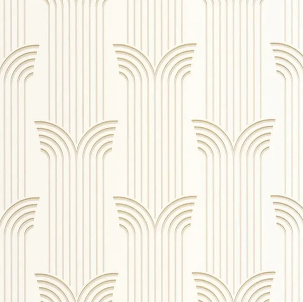 Closeup of a wallpaper showing its Art-Deco, Contemporary, Neutrals pattern, color, and subtle texture.