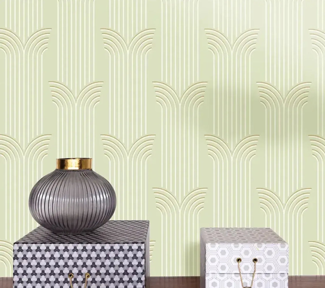 Closeup of a wallpaper showing its Art-Deco, Contemporary, Neutrals pattern, color, and subtle texture.