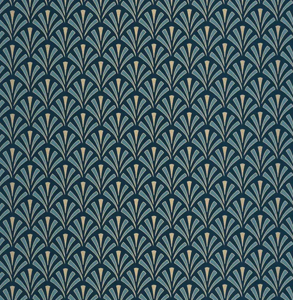 Closeup of a wallpaper showing its Art-Deco, Contemporary pattern, color, and subtle texture.