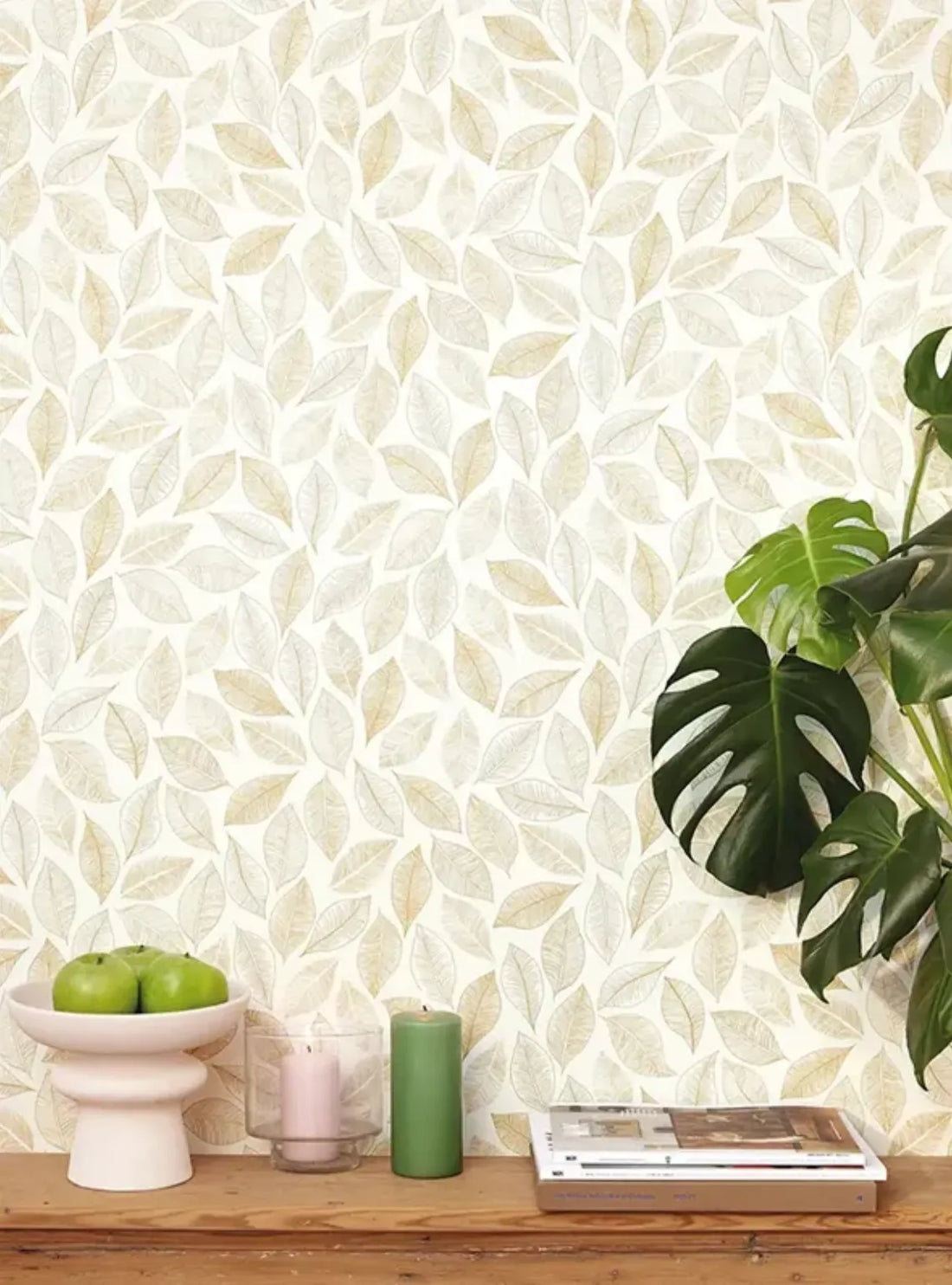 Closeup of a wallpaper showing its Nature, Neutrals pattern, color, and subtle texture.