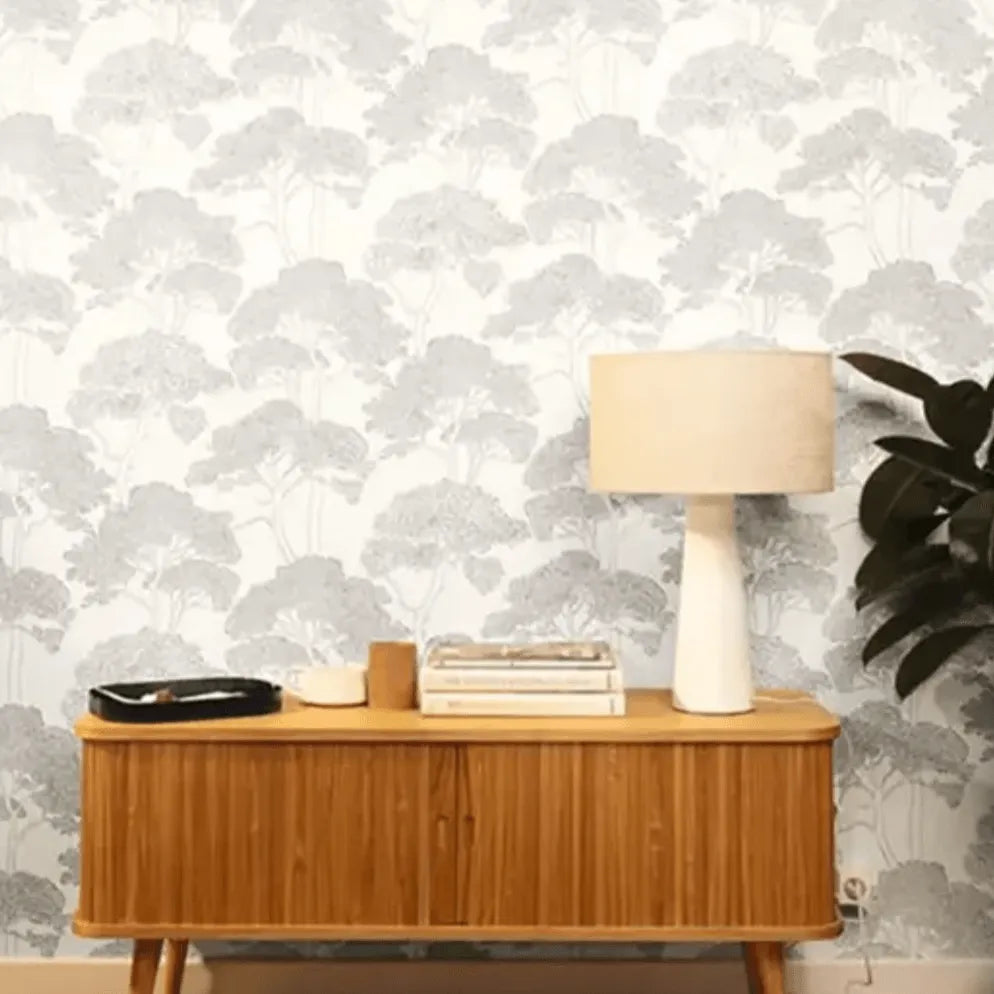 Closeup of a wallpaper showing its Contemporary, Monochrome, Nature pattern, color, and subtle texture.