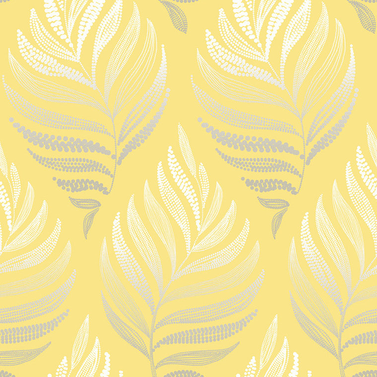 Closeup of a wallpaper showing its Contemporary, Floral, Nature, Silver, Sun-Kissed, Yellow pattern, color, and subtle texture.