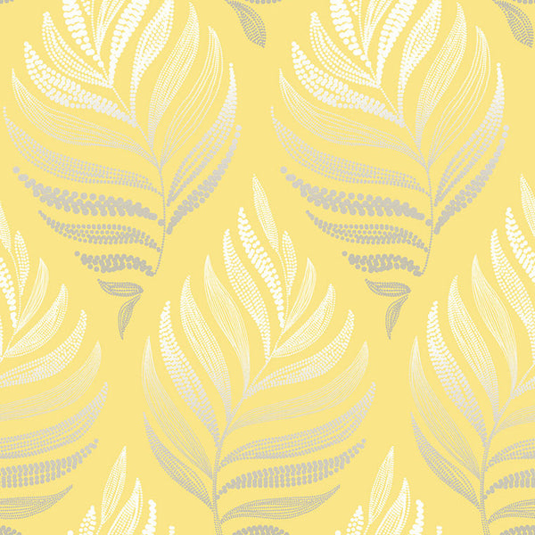 Closeup of a wallpaper showing its Contemporary, Floral, Nature, Silver, Sun-Kissed, Yellow pattern, color, and subtle texture.