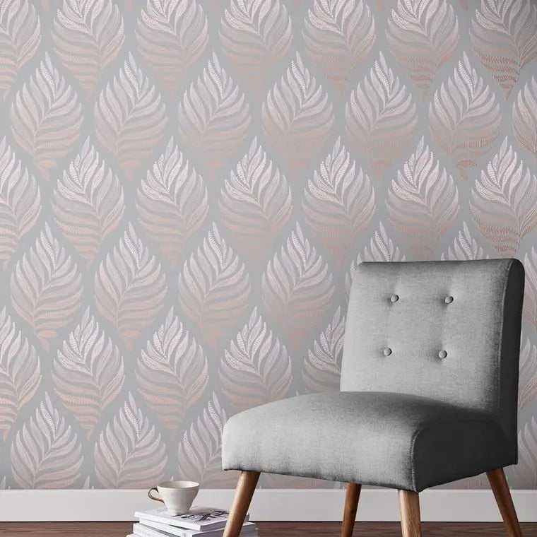 Closeup of a wallpaper showing its Contemporary, Floral, Nature, Pink, Taupe pattern, color, and subtle texture.