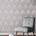 Wallpaper installed in a room showing its full pattern, color