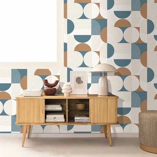 Wallpaper installed in a room showing its full pattern, color