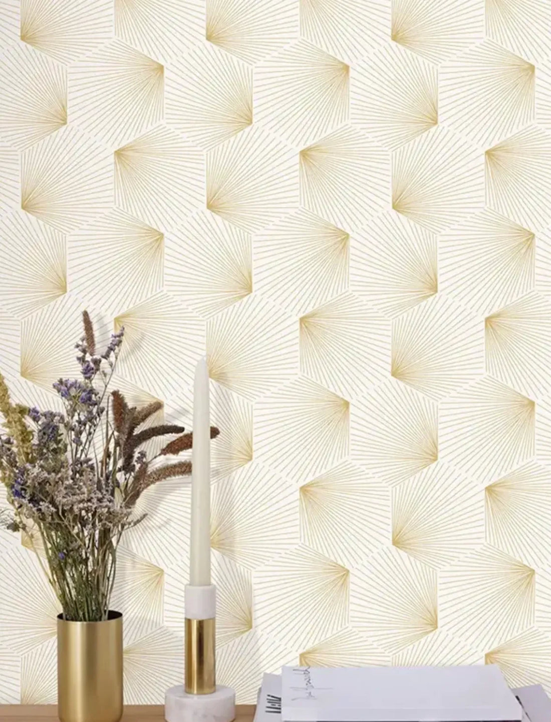 Closeup of a wallpaper showing its Art-Deco, Contemporary, Geometric, Neutrals, Unicolour pattern, color, and subtle texture.