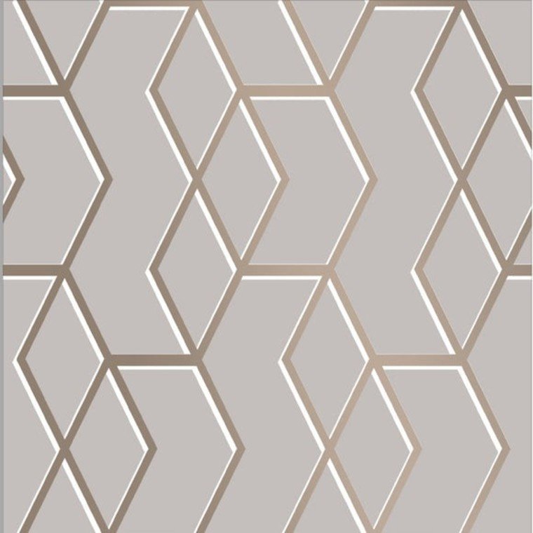 Closeup of a wallpaper showing its Contemporary, Geometric, Grey, Metallic, Neutrals, Two-tone pattern, color, and subtle texture.