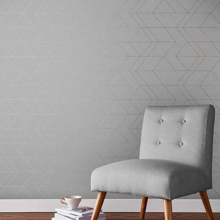 Closeup of a wallpaper showing its Contemporary, Geometric, Grey, Monochrome pattern, color, and subtle texture.