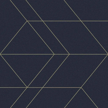 Closeup of a wallpaper showing its Blue, Contemporary, Geometric, Gold pattern, color, and subtle texture.