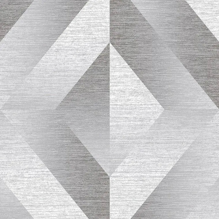 Closeup of a wallpaper showing its Contemporary, Geometric, Grey, Metallic, Monochrome, Silver, Two-tone pattern, color, and subtle texture.