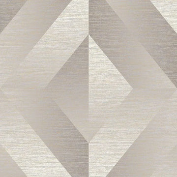 Closeup of a wallpaper showing its Contemporary, Geometric, Grey, Metallic, Taupe, Two-tone pattern, color, and subtle texture.