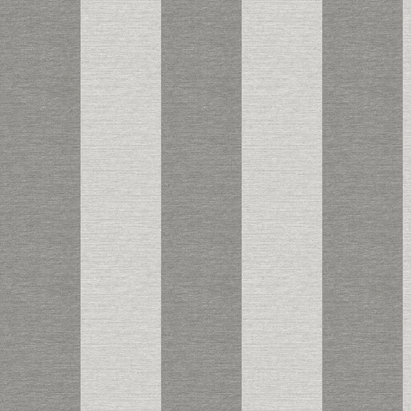 Closeup of a wallpaper showing its Contemporary, Grey, Metallic, Monochrome, Silver, Stripes, Two-tone pattern, color, and subtle texture.