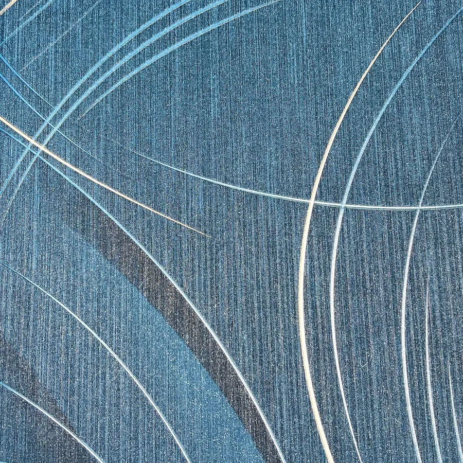 Closeup of a wallpaper showing its Blue, Contemporary, Embossed, Textures, Waves pattern, color, and subtle texture.