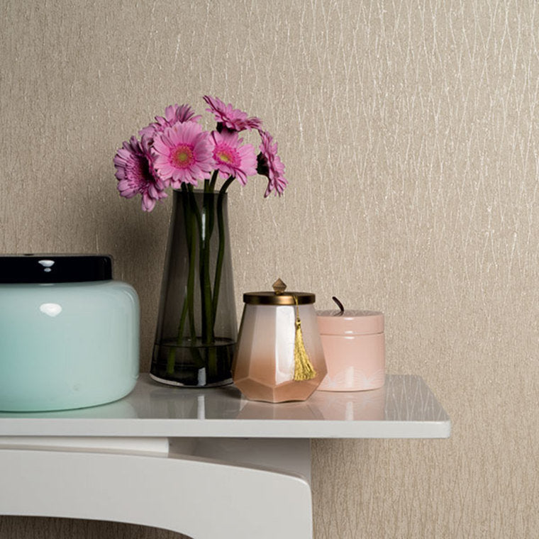 Closeup of a wallpaper showing its Contemporary, Neutrals, Two-tone, Waves pattern, color, and texture.