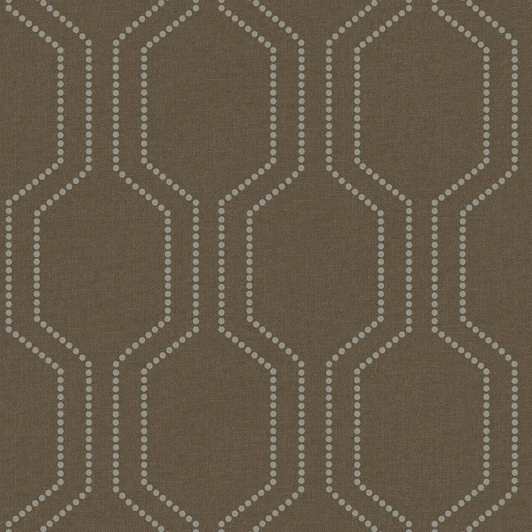 Closeup of a wallpaper showing its Brown, Contemporary, Geometric, Trellis, Unicolour pattern, color, and subtle texture.