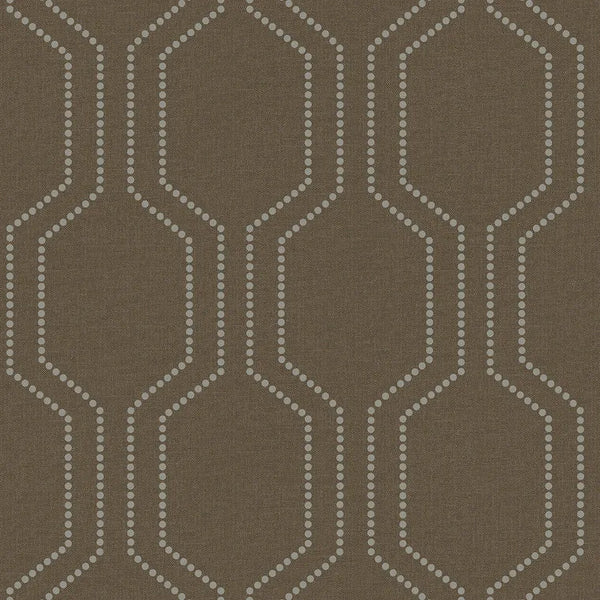 Closeup of a wallpaper showing its Brown, Contemporary, Geometric, Trellis, Unicolour pattern, color, and subtle texture.