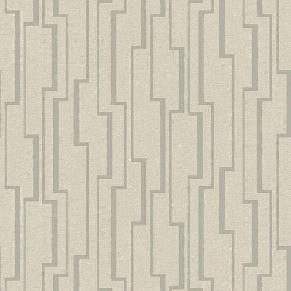 Closeup of a wallpaper showing its Contemporary, Geometric, Neutrals, Two-tone pattern, color, and subtle texture.