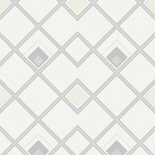 Closeup of a wallpaper showing its Contemporary, Geometric, Monochrome, White pattern, color, and subtle texture.