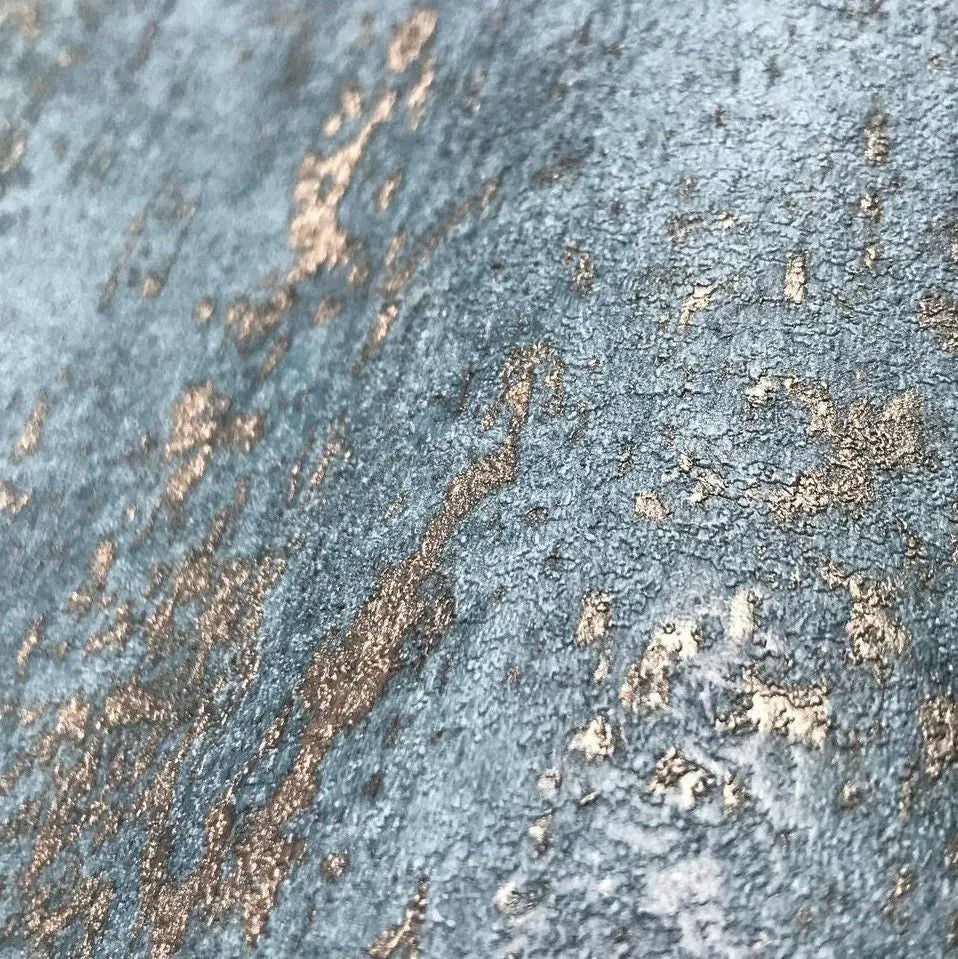 Closeup of a wallpaper showing its Blue, Concrete, Contemporary, Embossed, Gold, Metallic, Textures pattern, color, and subtle texture.