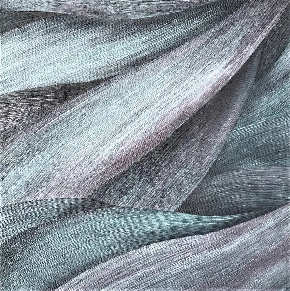 Closeup of a wallpaper showing its Contemporary, Green, Textures, Waves pattern, color, and subtle texture.