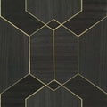 Closeup of a wallpaper showing its Black, Geometric, Wood-veneer pattern, color, and subtle texture.