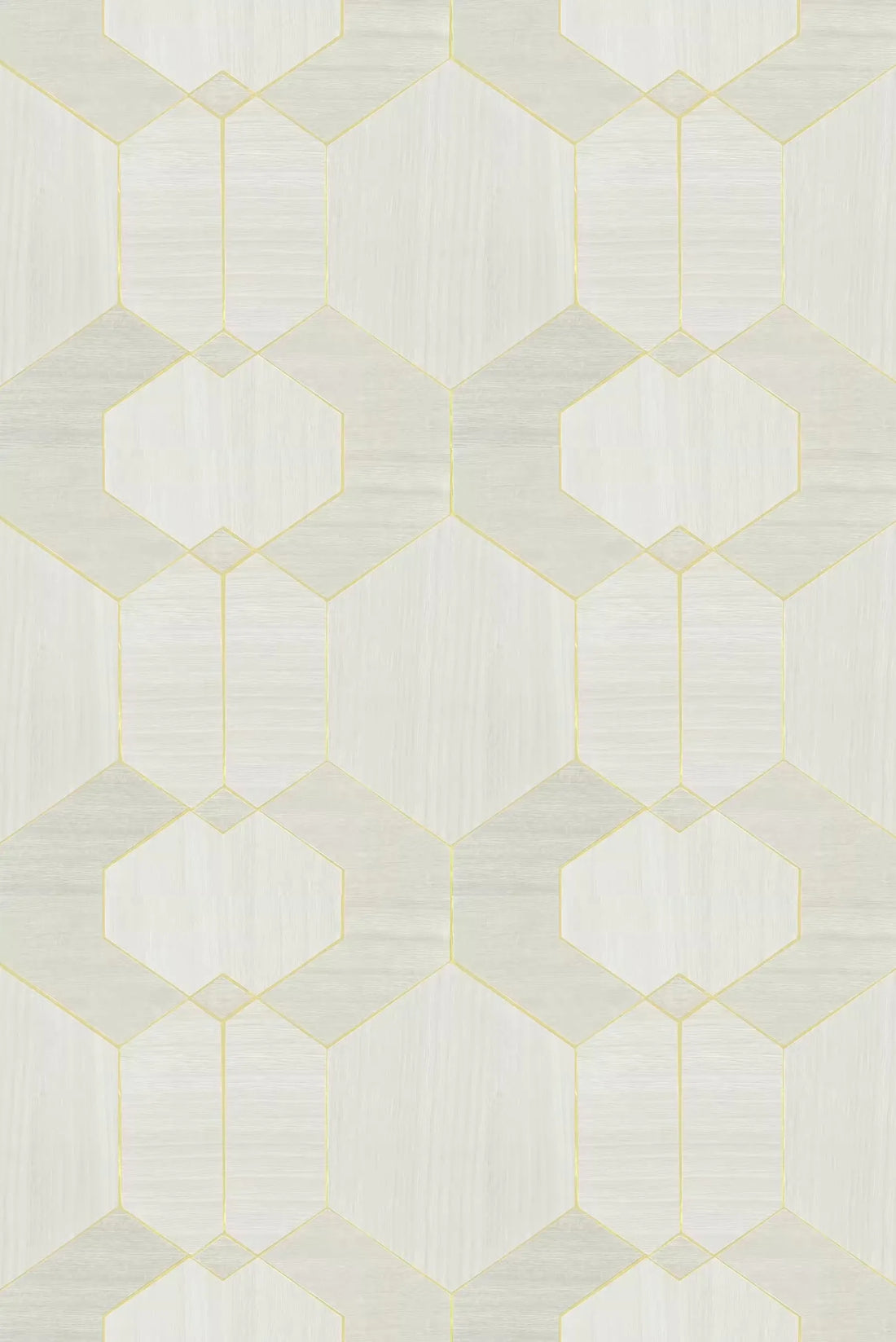 Closeup of a wallpaper showing its Geometric, White, Wood-veneer pattern, color, and subtle texture.