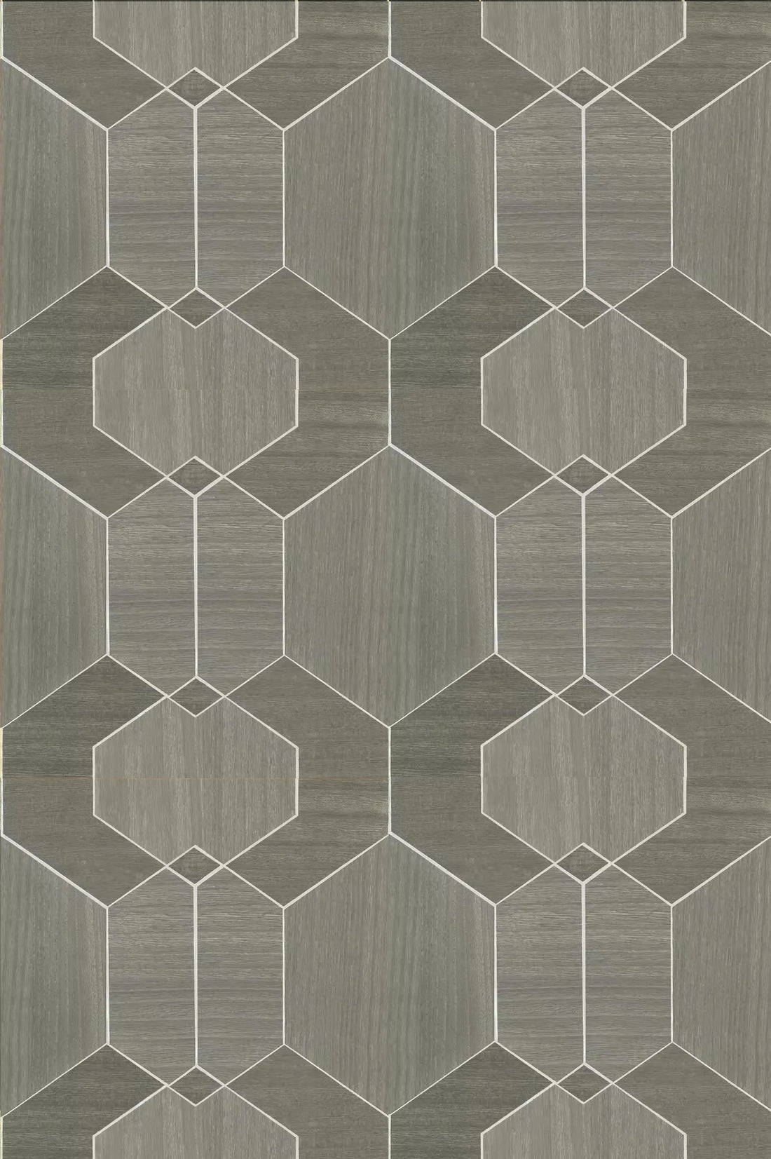 Closeup of a wallpaper showing its Geometric, Monochrome, Wood-veneer pattern, color, and subtle texture.