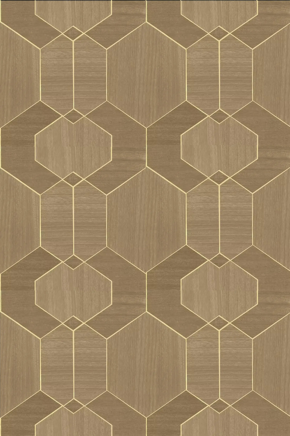 Closeup of a wallpaper showing its Geometric, Neutrals, Wood-veneer pattern, color, and subtle texture.