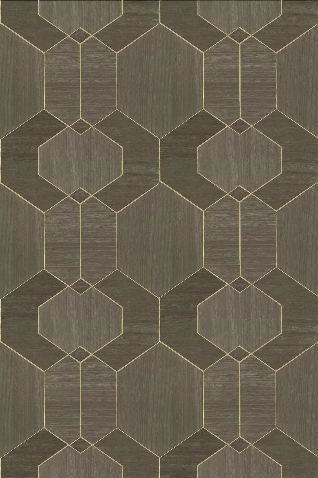 Closeup of a wallpaper showing its Geometric, Wood-veneer pattern, color, and subtle texture.