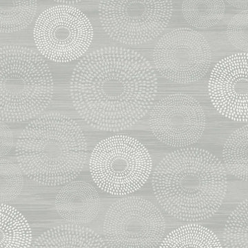 Closeup of a wallpaper showing its Circles, Contemporary, Monochrome, Silver pattern, color, and subtle texture.