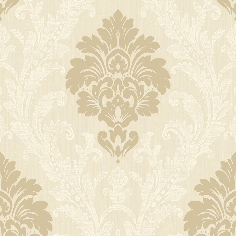 Closeup of a wallpaper showing its Damask, Neutrals, Textures pattern, color, and subtle texture.