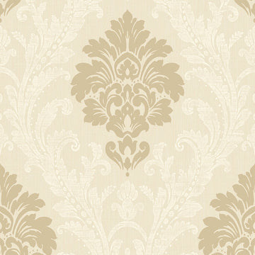 Closeup of a wallpaper showing its Damask, Neutrals, Textures pattern, color, and subtle texture.