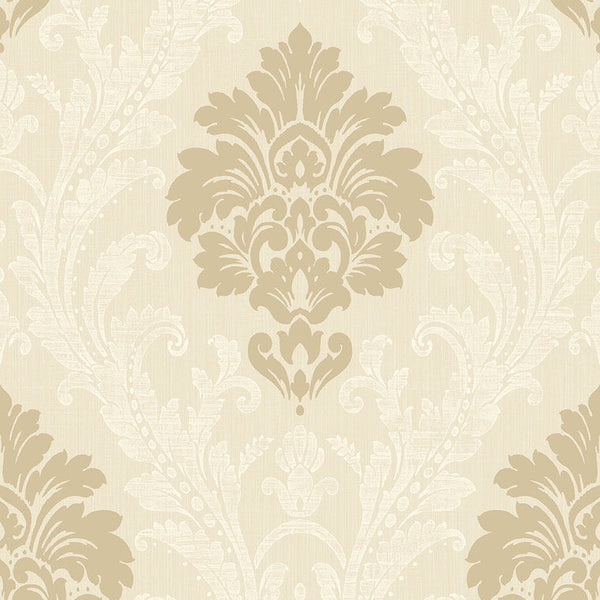 Closeup of a wallpaper showing its Damask, Neutrals, Textures pattern, color, and subtle texture.