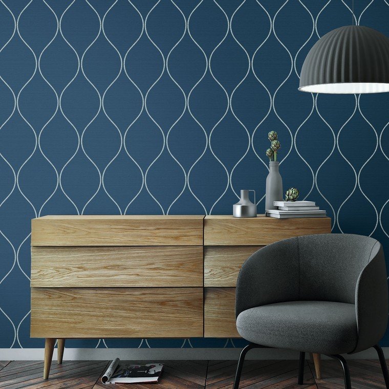 Closeup of a wallpaper showing its Blue, Contemporary, Trellis, Unicolour pattern, color, and subtle texture.