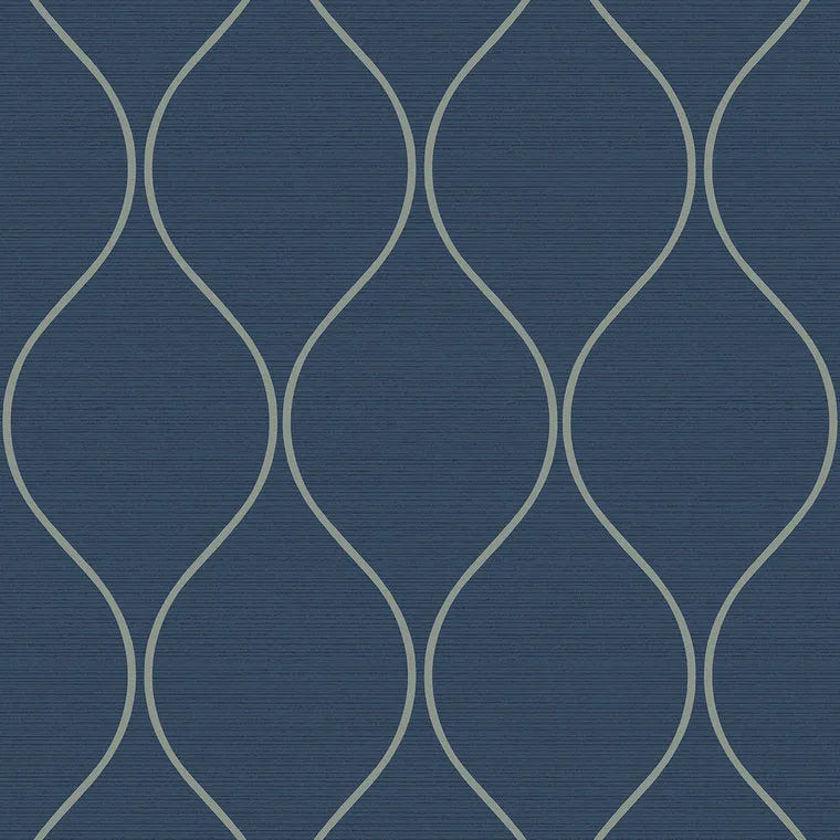 Closeup of a wallpaper showing its Blue, Contemporary, Trellis, Unicolour pattern, color, and subtle texture.