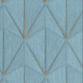 Blue geometric patterned wallpaper with gold accents