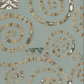 Decorative pattern with spirals and geometric shapes on a light green background