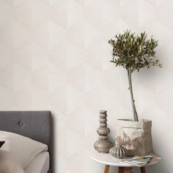 Closeup of a wallpaper showing its Contemporary, Geometric, Neutrals pattern, color, and subtle texture.