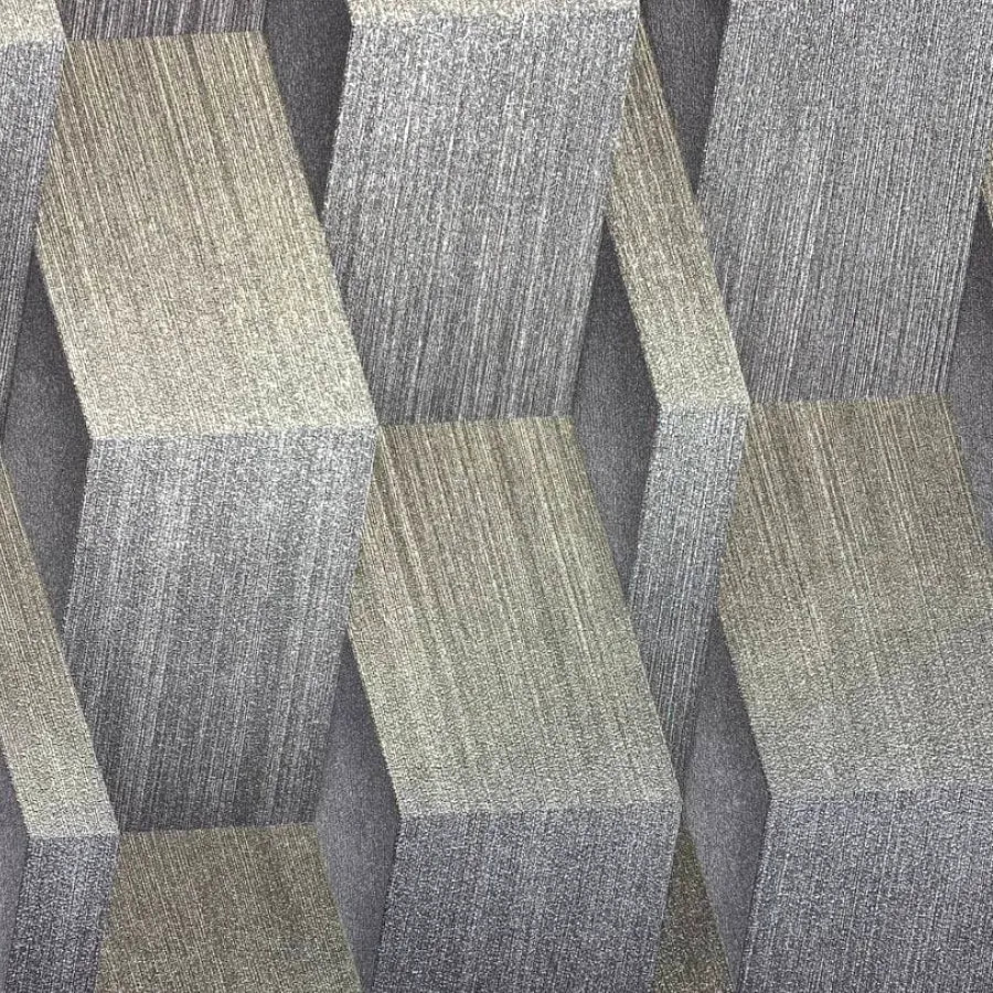 Closeup of a wallpaper showing its Contemporary, Geometric, Gold, Silver pattern, color, and subtle texture.