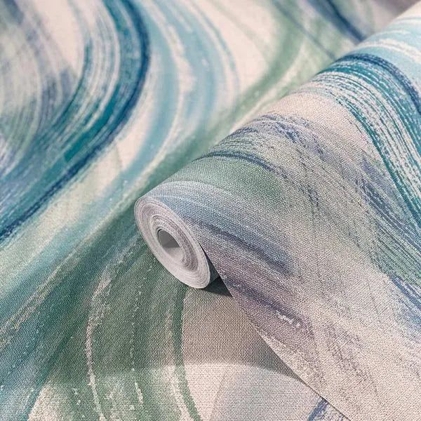 Closeup of a wallpaper showing its Contemporary, Multicolour, Pastels, Waves pattern, color, and texture.