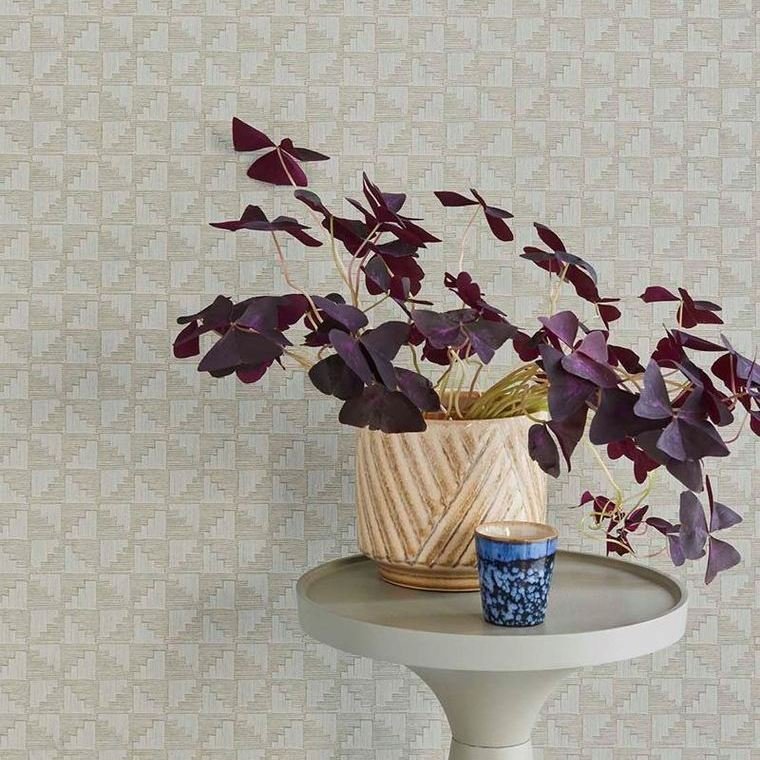 Closeup of a wallpaper showing its Geometric, Neutrals pattern, color, and subtle texture.