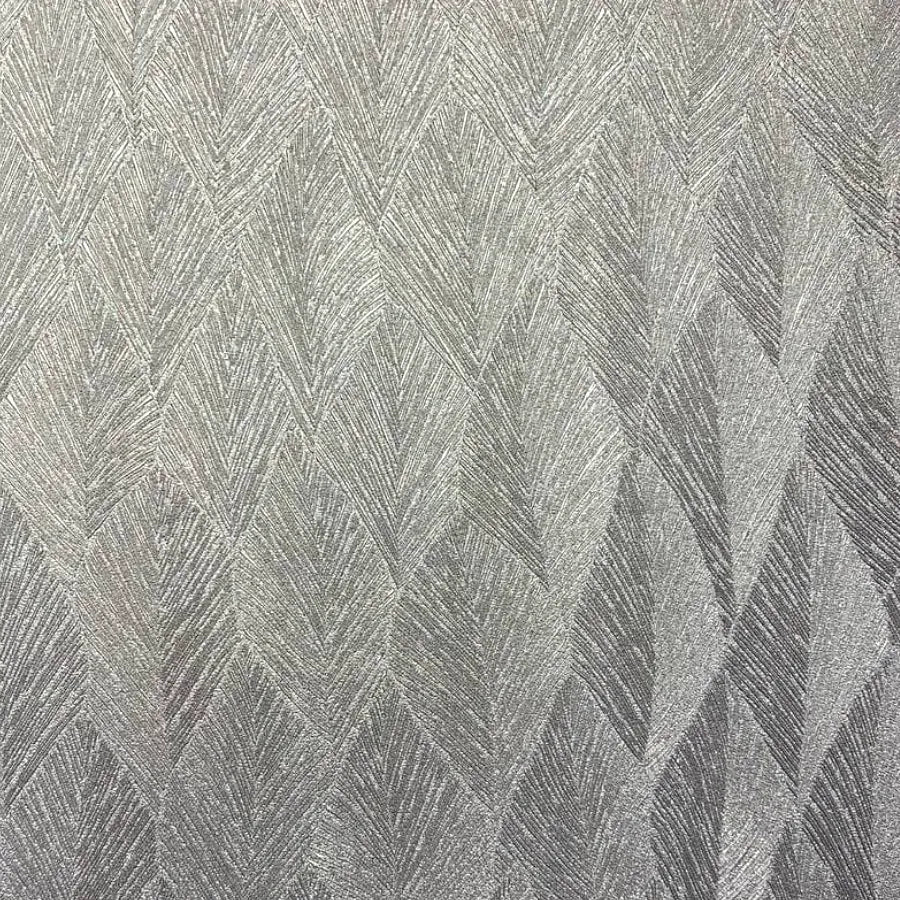 Closeup of a wallpaper showing its Contemporary, Geometric, Silver pattern, color, and subtle texture.